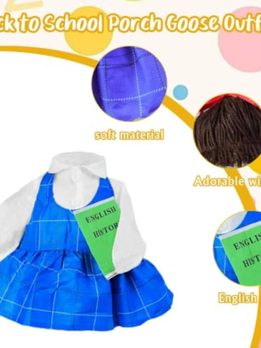 Back to School Goose Outfit with Wig - Blue Plaid Dress